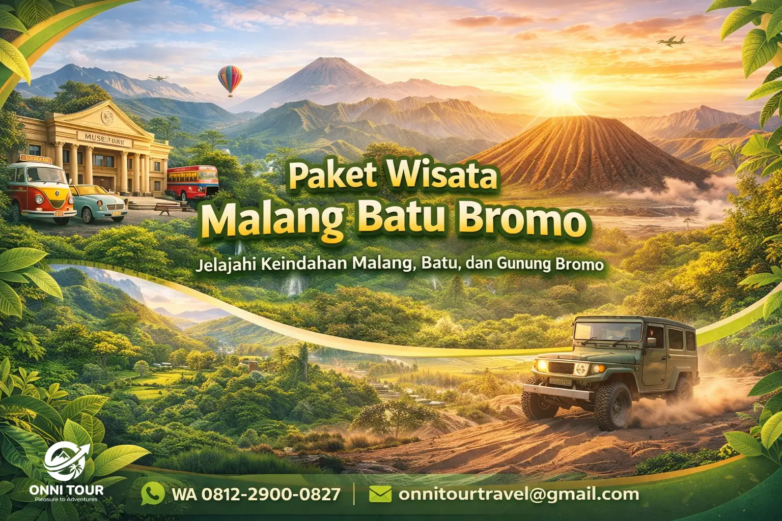Paket wisata Malang Batu Bromo mengunjungi Kota Malang, Batu, dan sunrise Gunung Bromo bersama Onni Tour