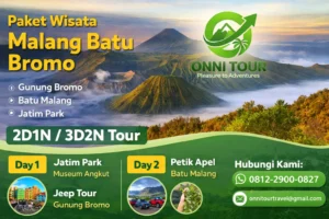 Banner Paket Wisata Malang Batu Bromo 2D1N 3D2N – Gunung Bromo Sunrise, Batu Malang, Jatim Park oleh Onni Tour